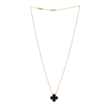 Van Cleef & Arpels 18K Yellow Gold Black Onyx Vintage Alhambra Pendant Necklace 2 of 5