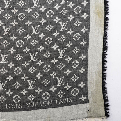 Louis Vuitton Wool Silk Monogram Denim Shawl Black 5 of 6