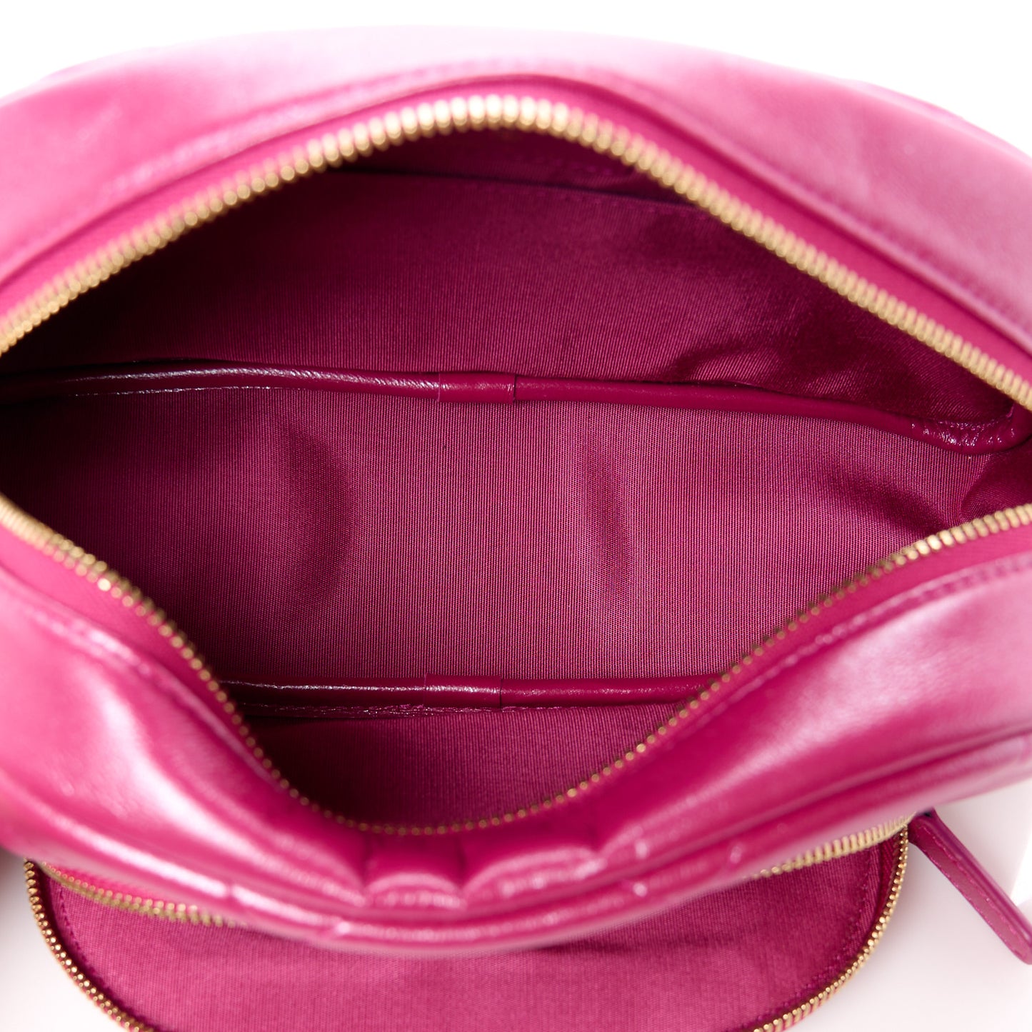 Iridescent Lambskin Quilted Double Zip Pouch Fuchsia