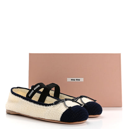 Miu Miu Cotton Crochet Knit Ballerina Flats 39 Avorio Blue 18 of 18