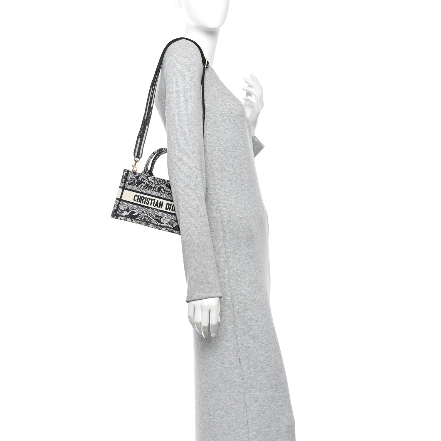 Christian Dior Canvas Embroidered Toile De Jouy Reverse Mini Book Tote With Strap Blue Multicolor 2 of 11