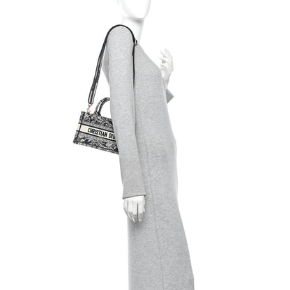 Christian Dior Canvas Embroidered Toile De Jouy Reverse Mini Book Tote With Strap Blue Multicolor 2 of 11