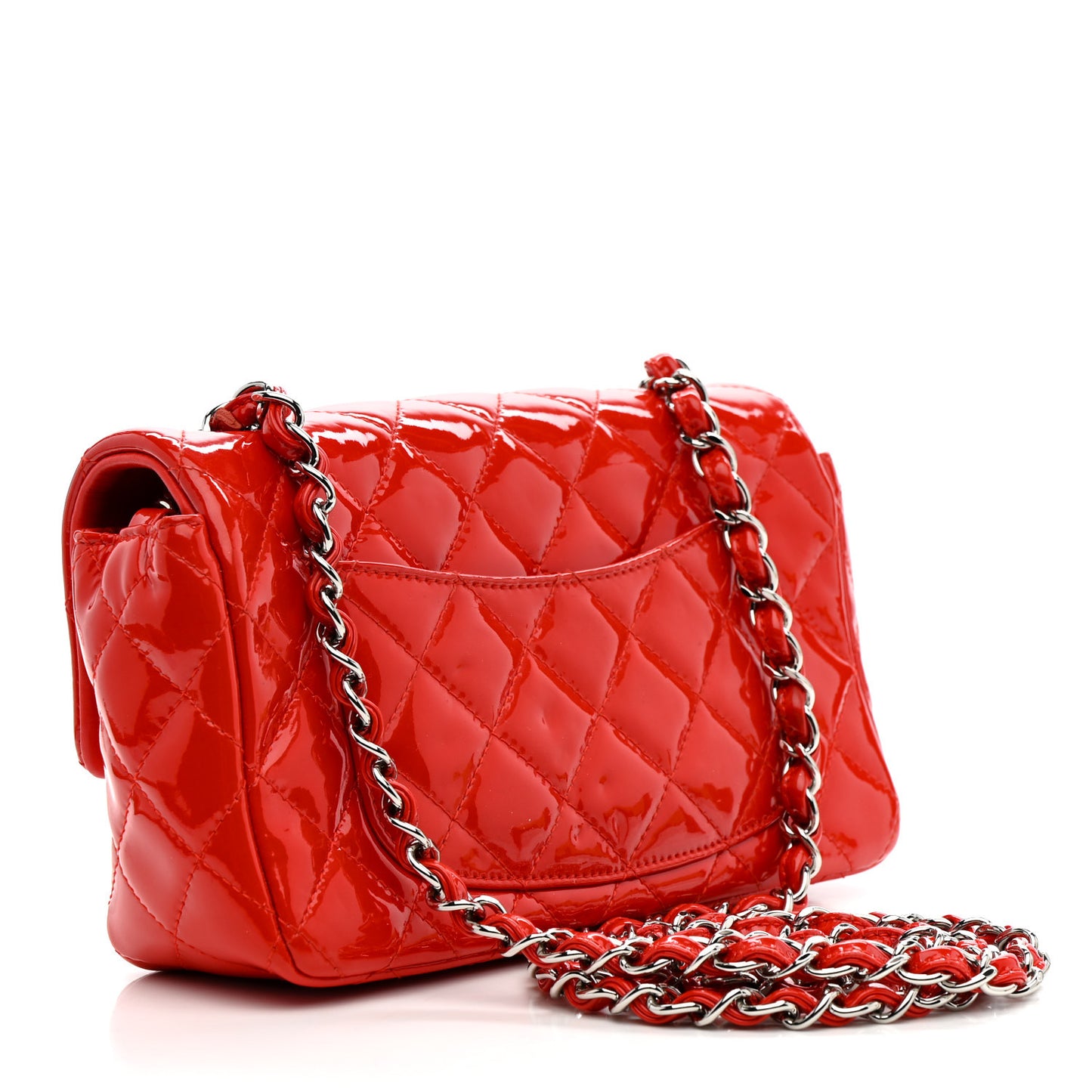Patent Calfskin Quilted Mini Rectangular Flap Red