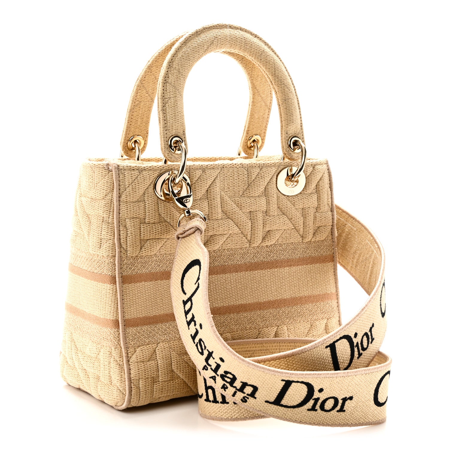Christian Dior Raffia Woven 3D Embroidered Medium Lady D-Lite Natural Black 3 of 9