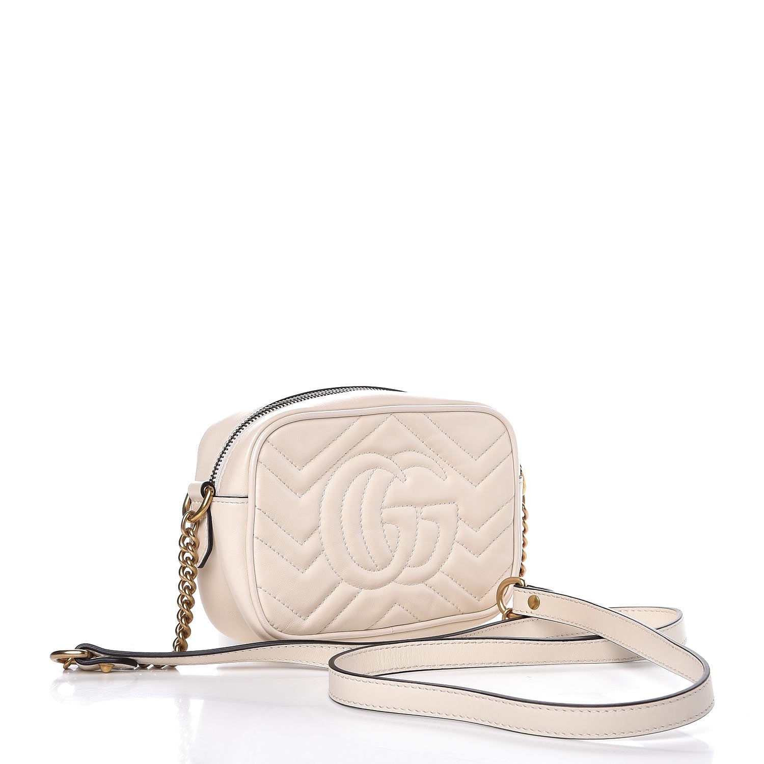 Gucci Calfskin Matelasse Mini GG Marmont Chain Shoulder Bag White 3 of 10