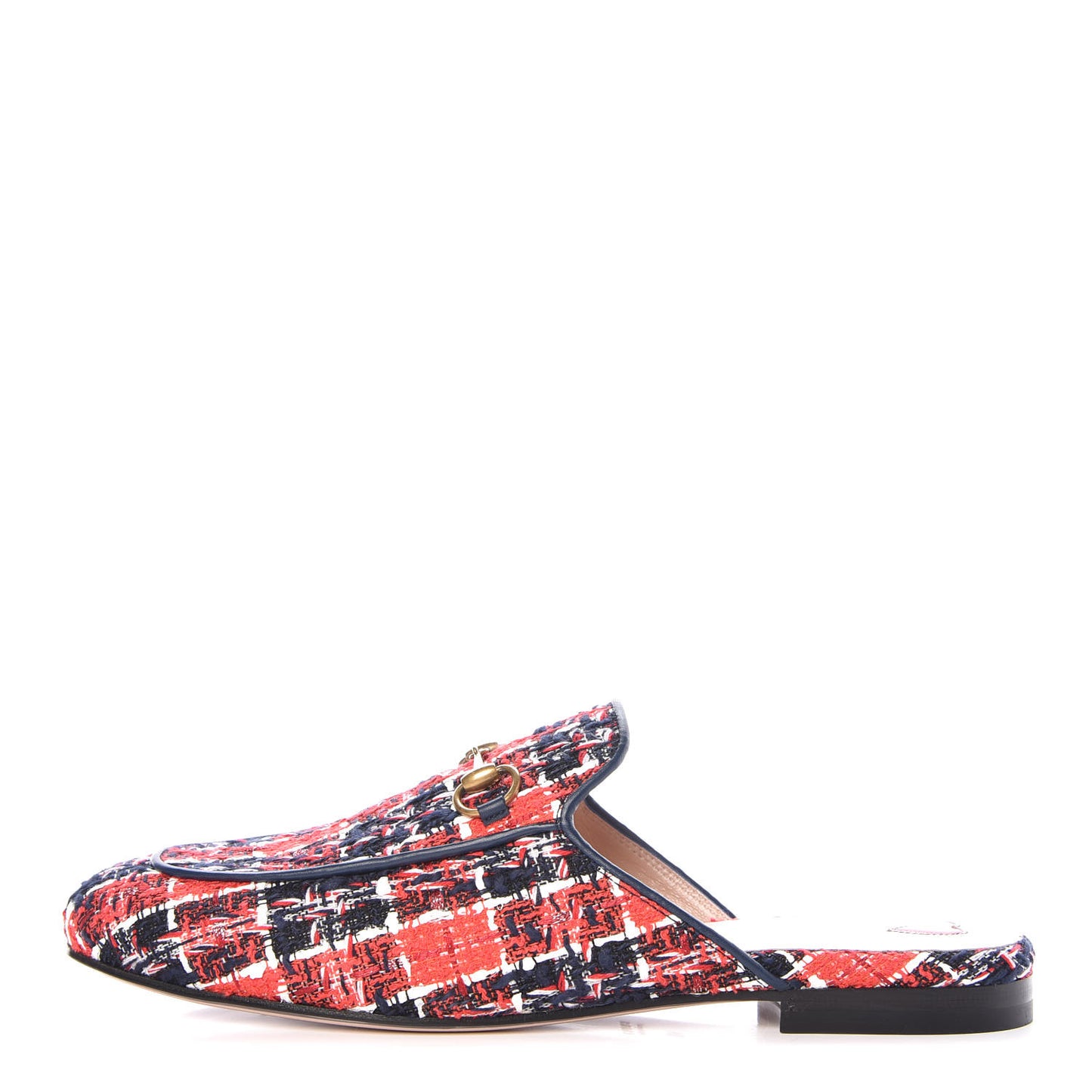 Tweed Check Womens Princetown Slippers 40 Hibiscus Red Royal Blue
