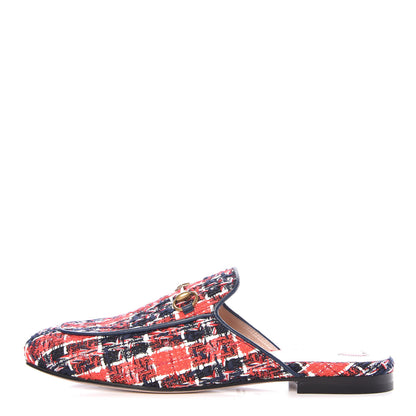 Gucci Tweed Check Womens Princetown Slippers 40 Hibiscus Red Royal Blue 1 of 8