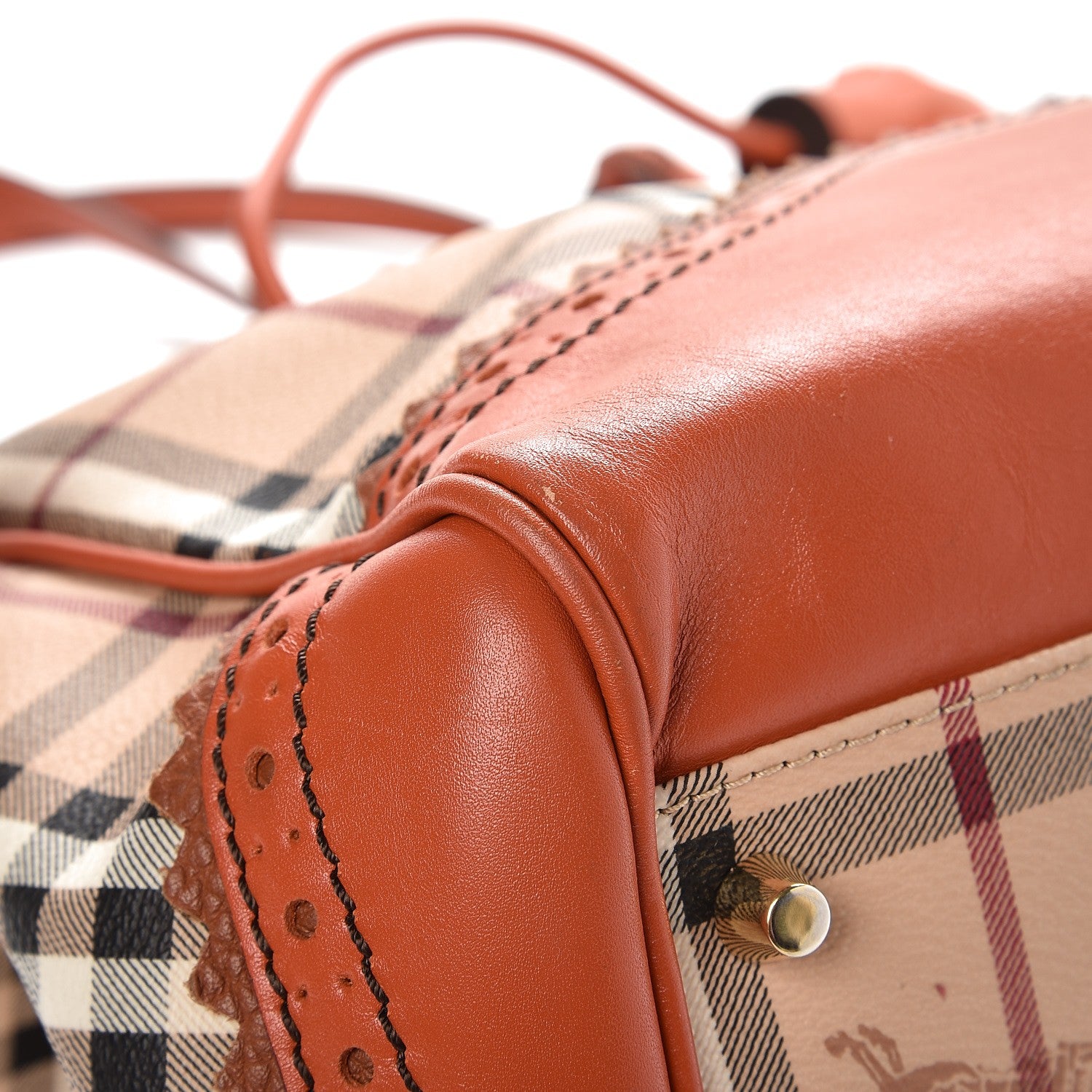 Burberry Haymarket Check Small Brogue Tassel Tote Bright Russet 9 of 12