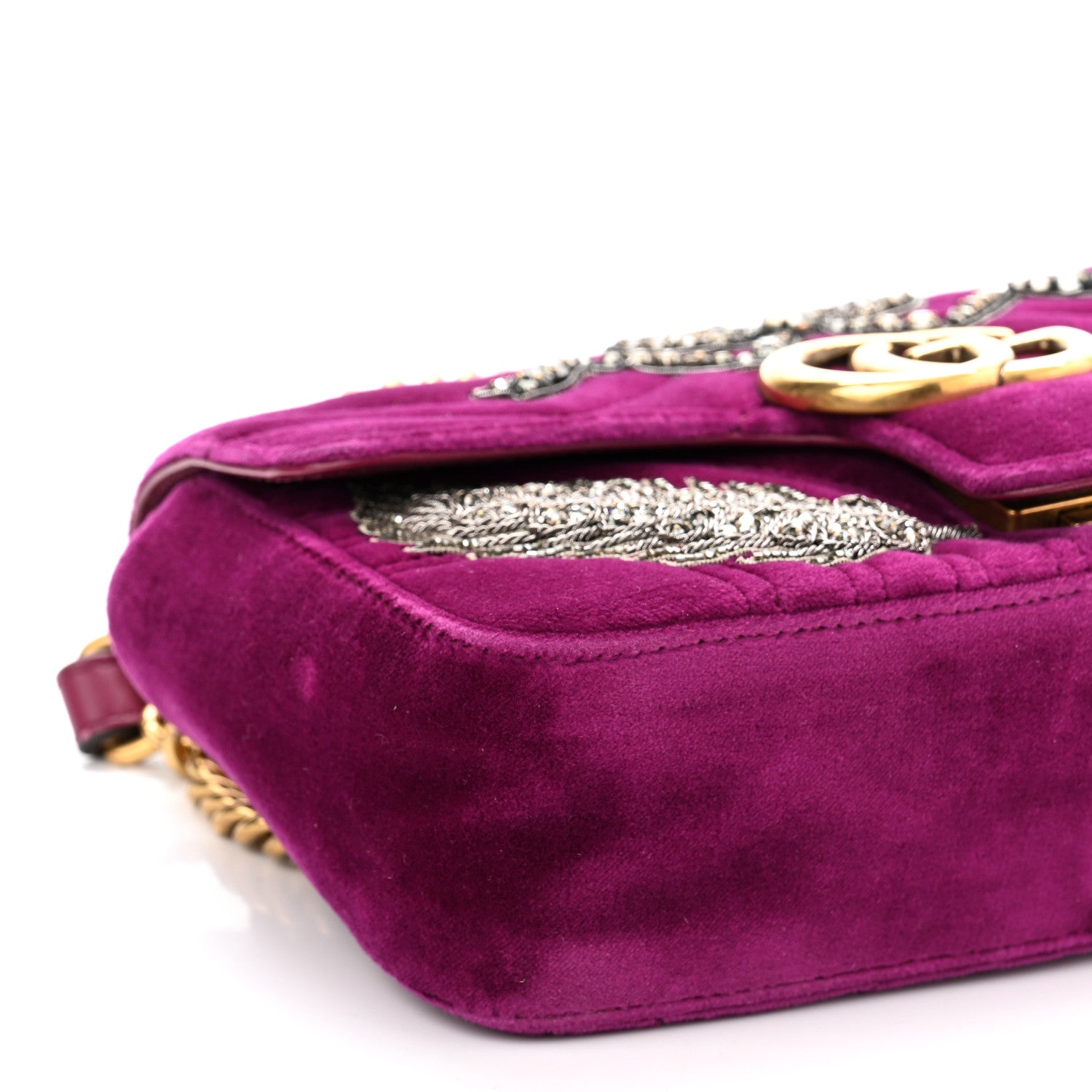 Gucci Velvet Matelasse Embroidered Mini GG Marmont Shoulder Bag Bordeaux 9 of 10