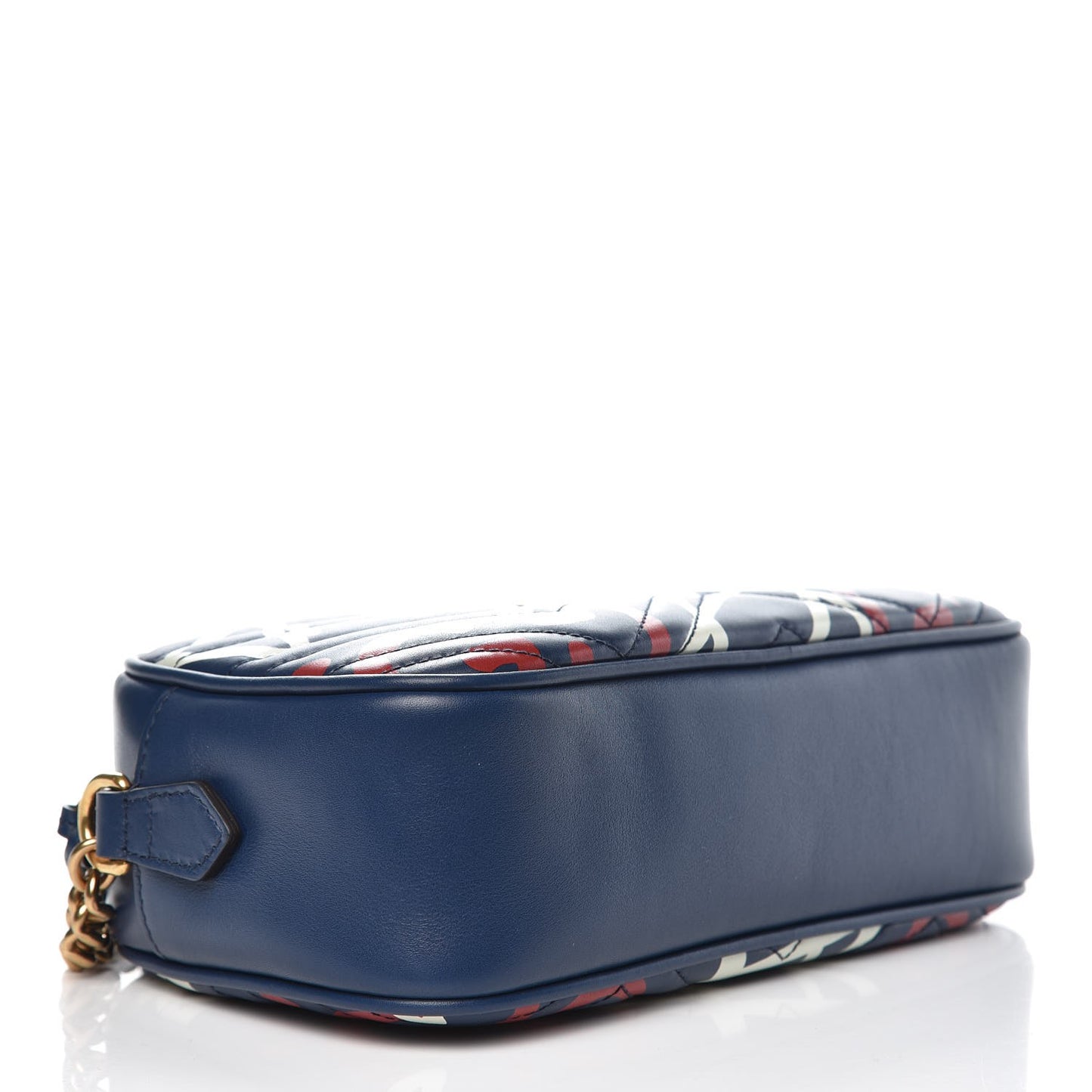 Calfskin Matelasse GucciGhost Small GG Marmont Chain Shoulder Bag Blue Agata Hibiscus Red