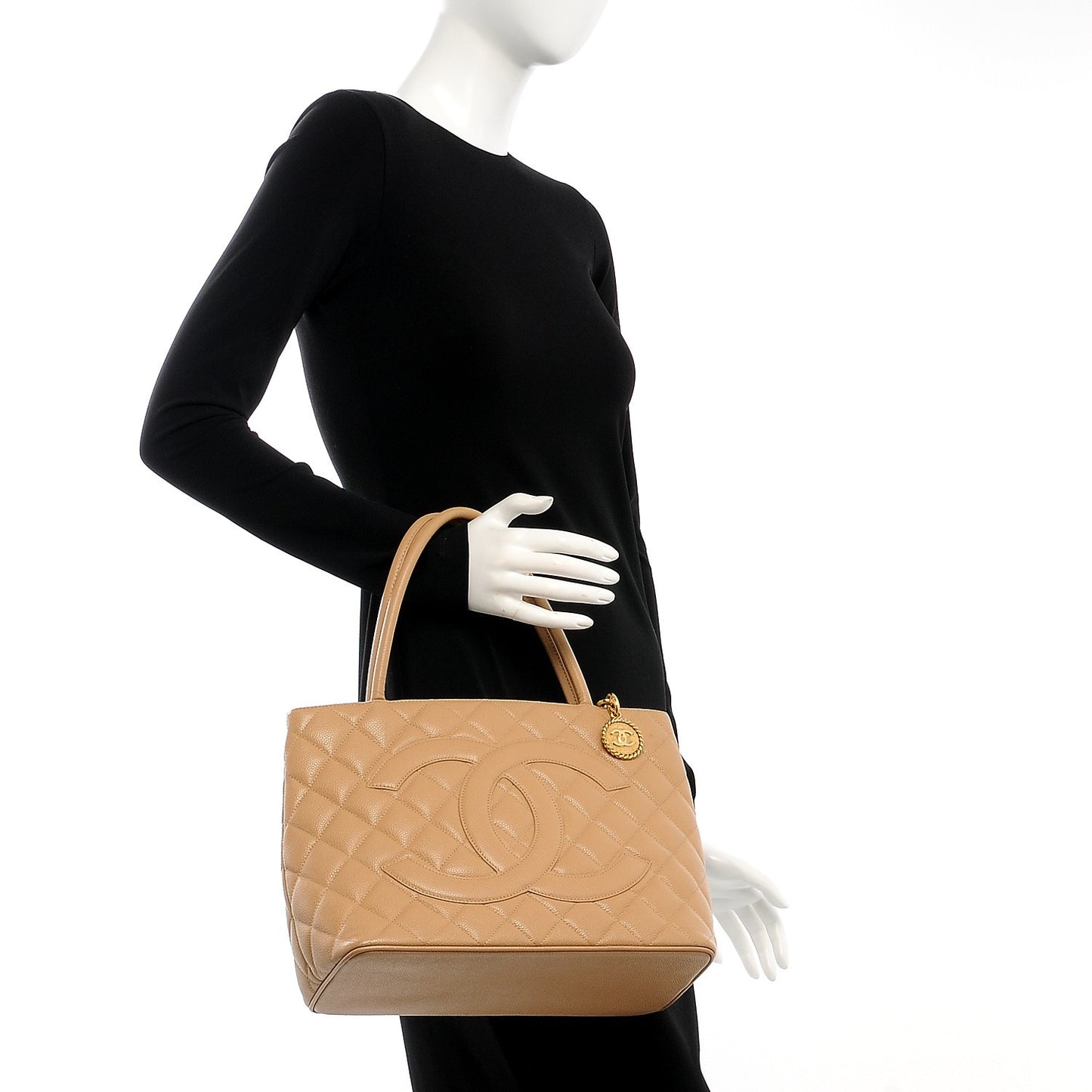 Caviar Quilted Medallion Tote Beige