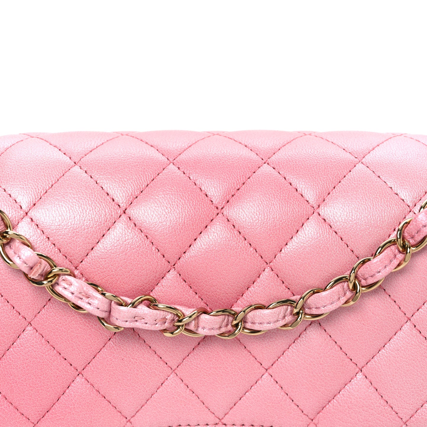 Metallic Goatskin Ombre Quilted Medium Double Flap Pink