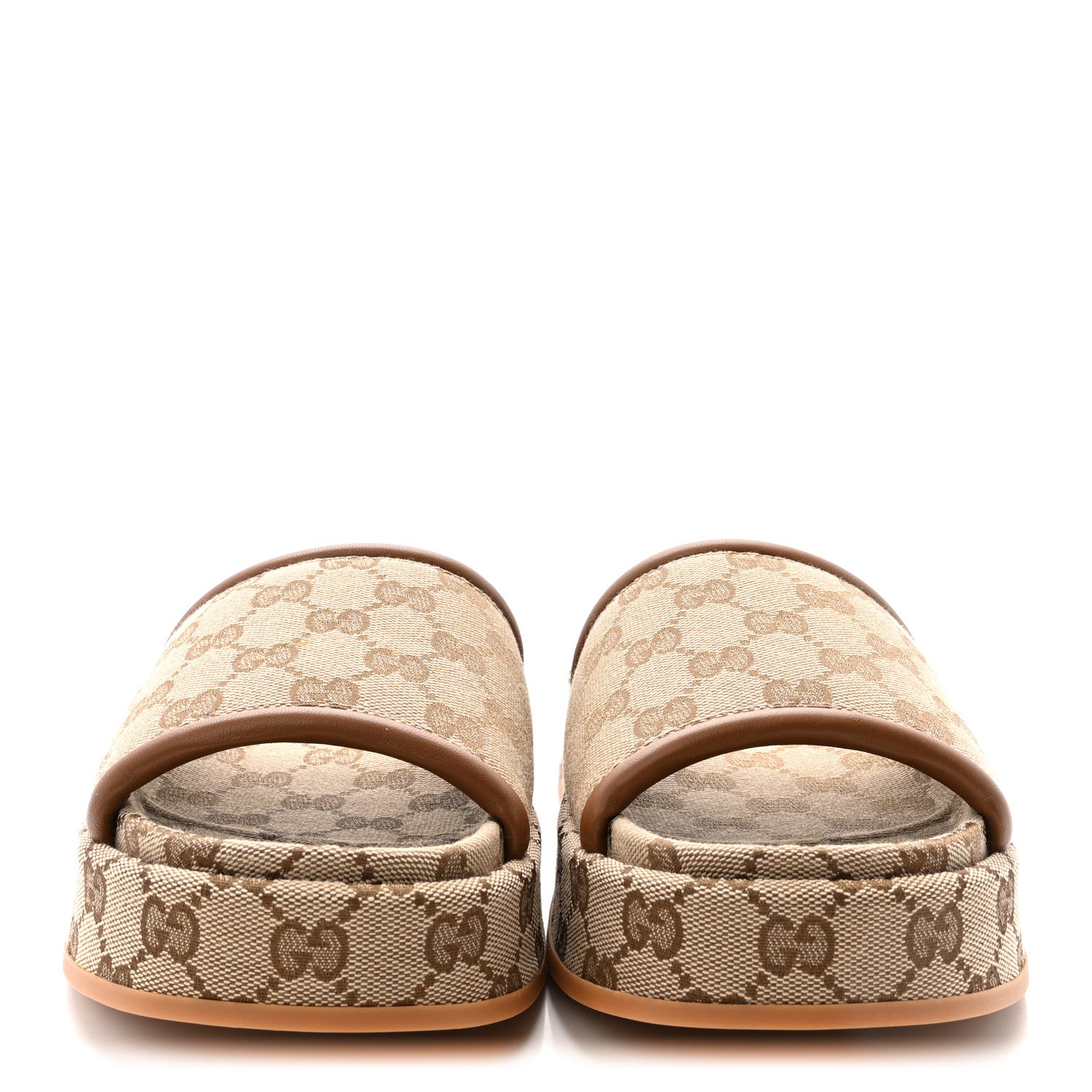 Gucci Monogram Womens Platform Sandals 37 Beige Ebony Sundial 3 of 10