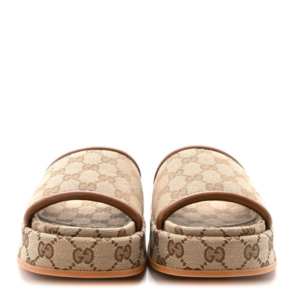 Gucci Monogram Womens Platform Sandals 37 Beige Ebony Sundial 3 of 10