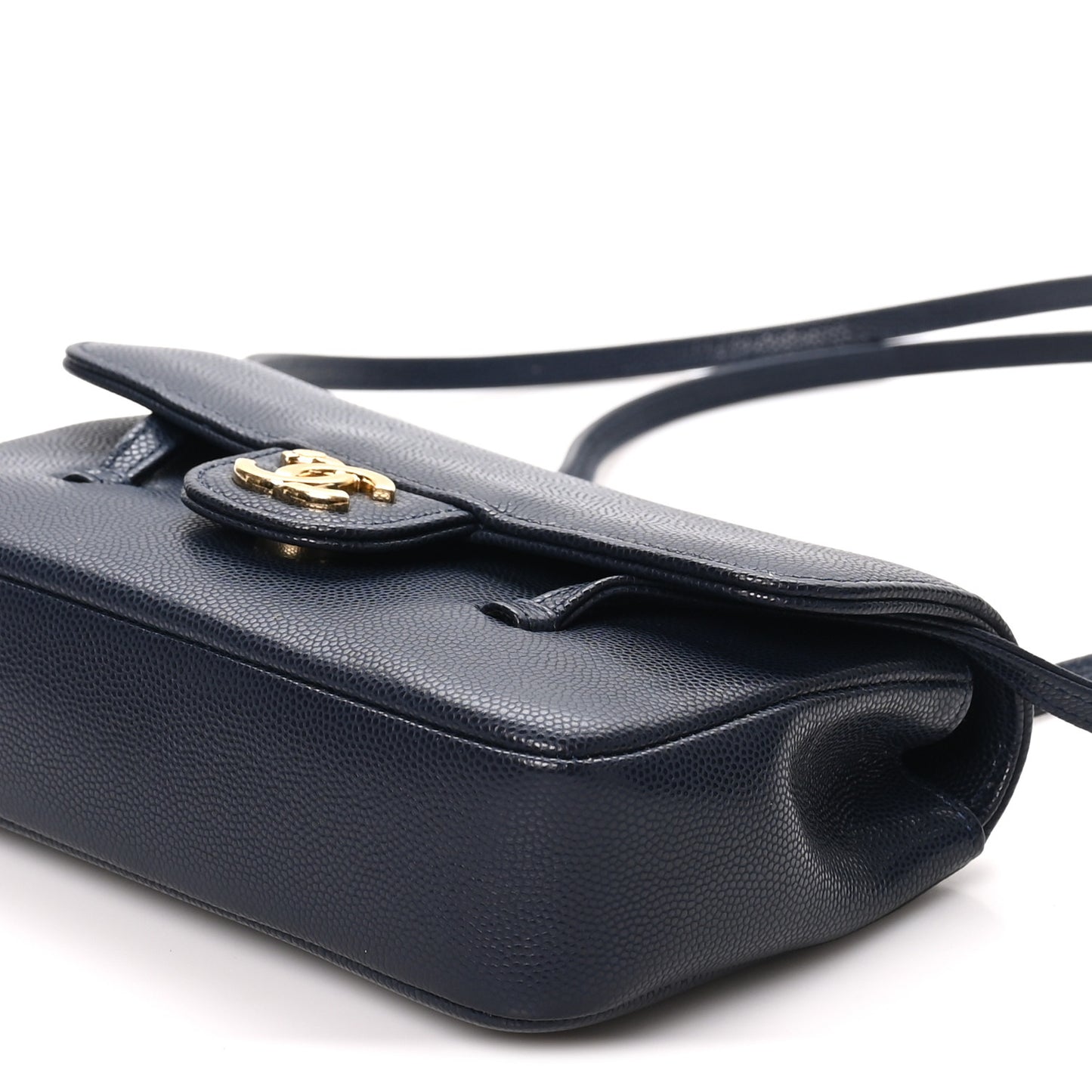 Shiny Caviar Mini Preppy Coco Shoulder Bag Dark Blue