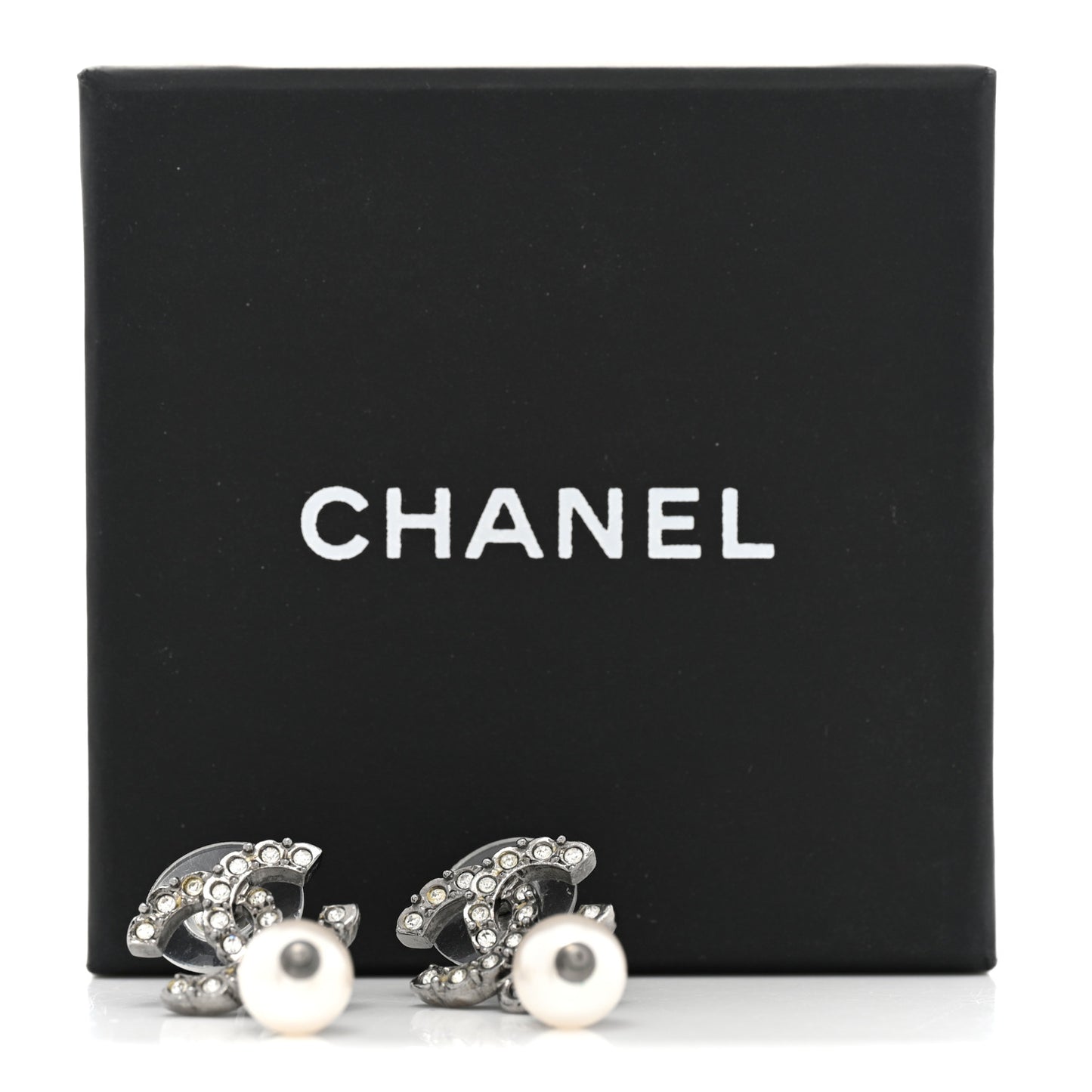 Crystal Pearl CC Drop Earrings Silver