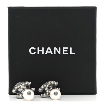 Chanel Crystal Pearl CC Drop Earrings Silver 6 of 6