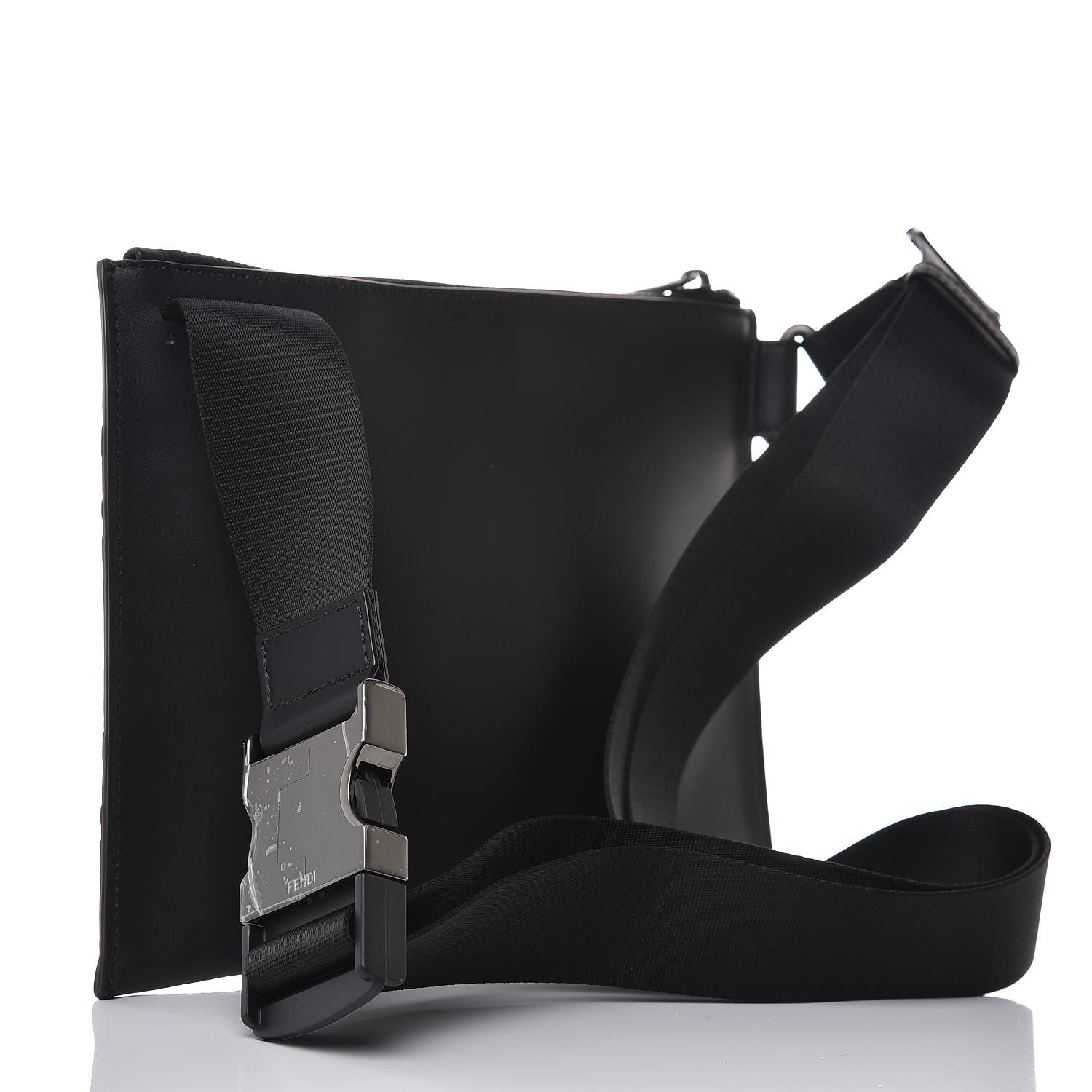 Fendi Vitello Century FF 1974 Embossed Messenger Black 3 of 7