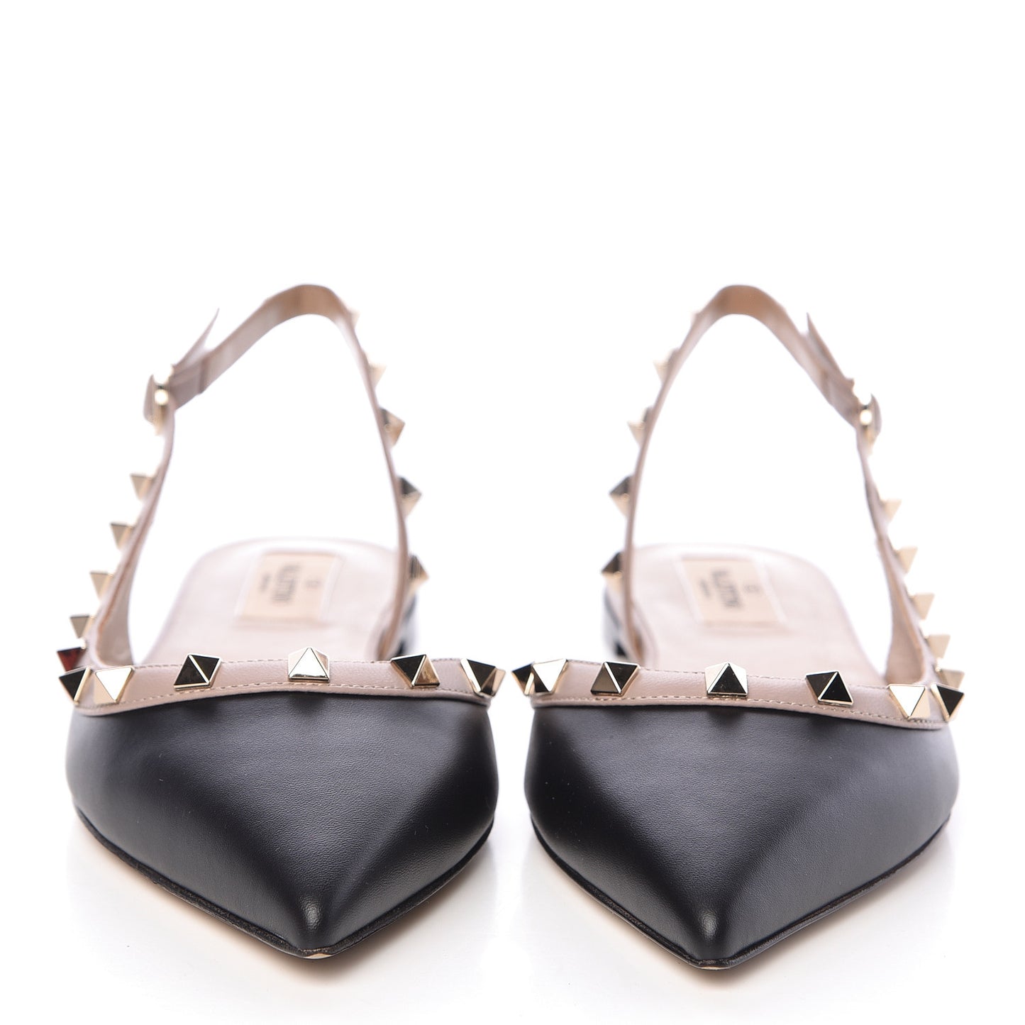 Nappa Rockstud Slingback Flats 38 Black Poudre