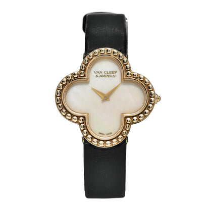 Van Cleef & Arpels VAN CLEEF ARPELS 18K Yellow Gold Satin Mother of Pearl 30mm Alhambra Quartz Watch 1 of 6