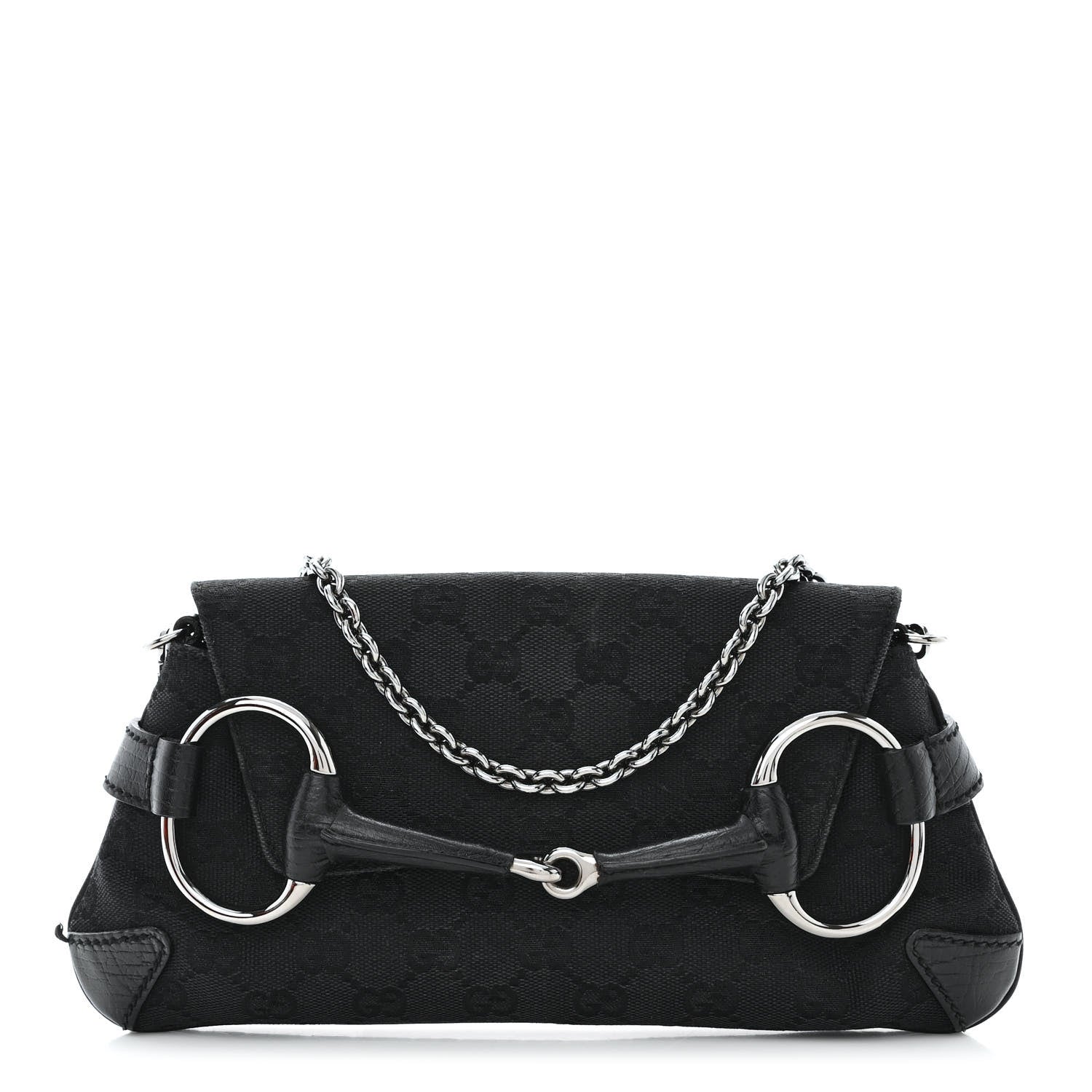 Gucci Monogram Horsebit Chain Clutch Black 1 of 11