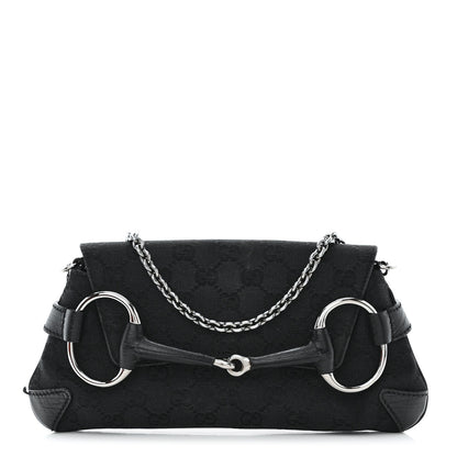 Gucci Monogram Horsebit Chain Clutch Black 1 of 11