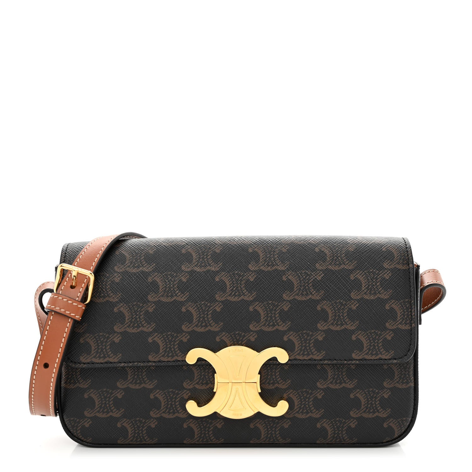 Celine Canvas Calfskin Triomphe Shoulder Bag Tan 1 of 12