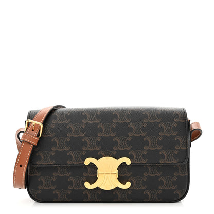 Celine Canvas Calfskin Triomphe Shoulder Bag Tan 1 of 12
