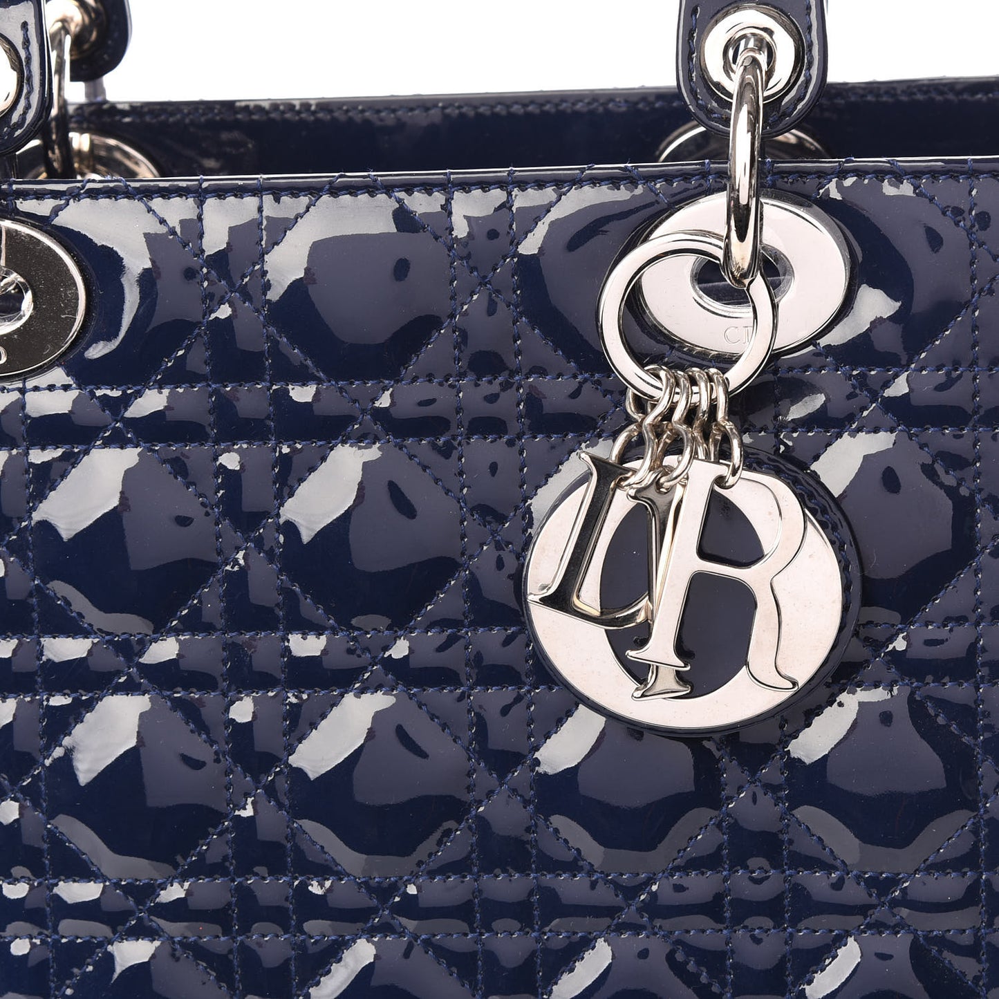 Patent Cannage Medium Lady Dior Navy Blue