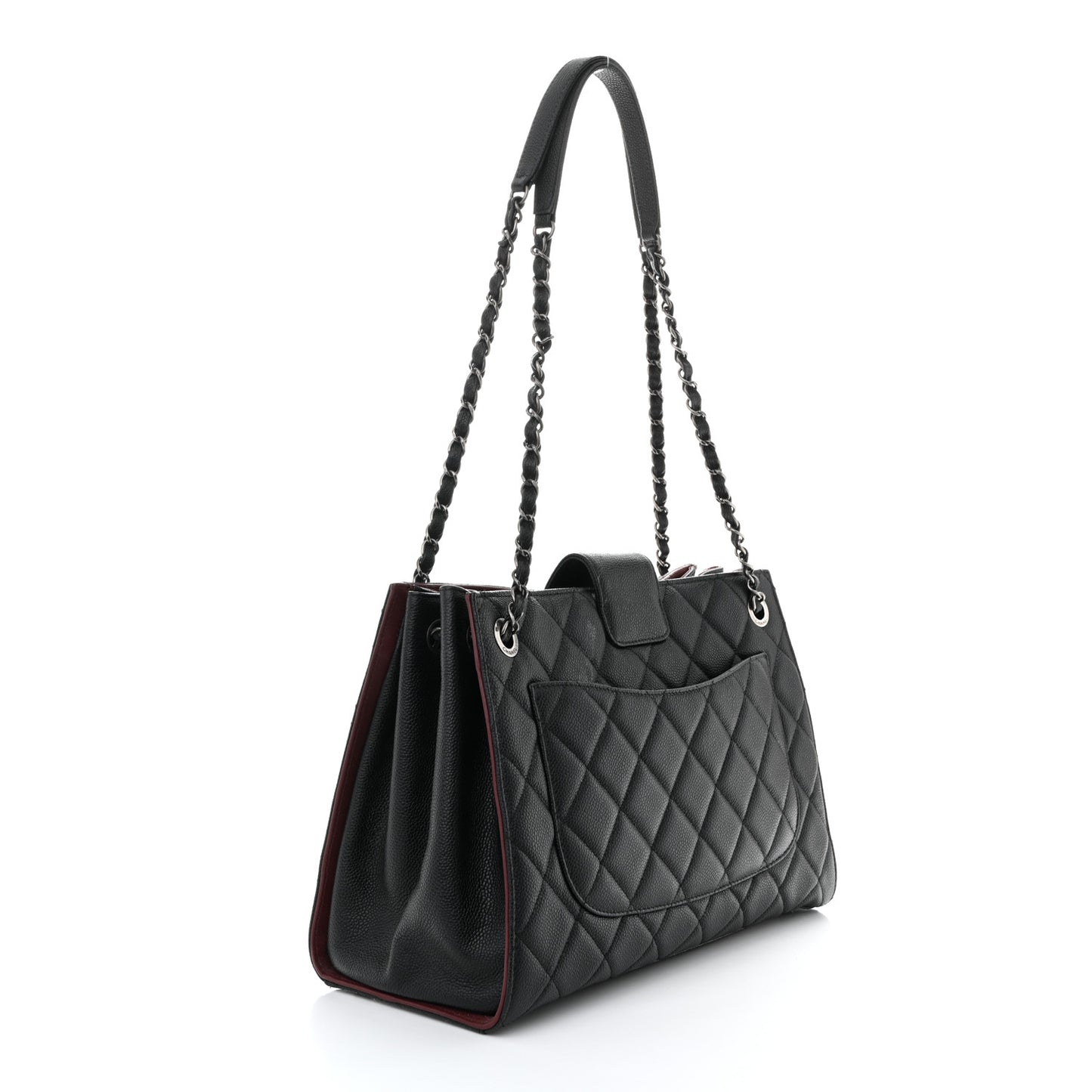 Caviar Quilted Large CC Accordion Shopping Bag Black