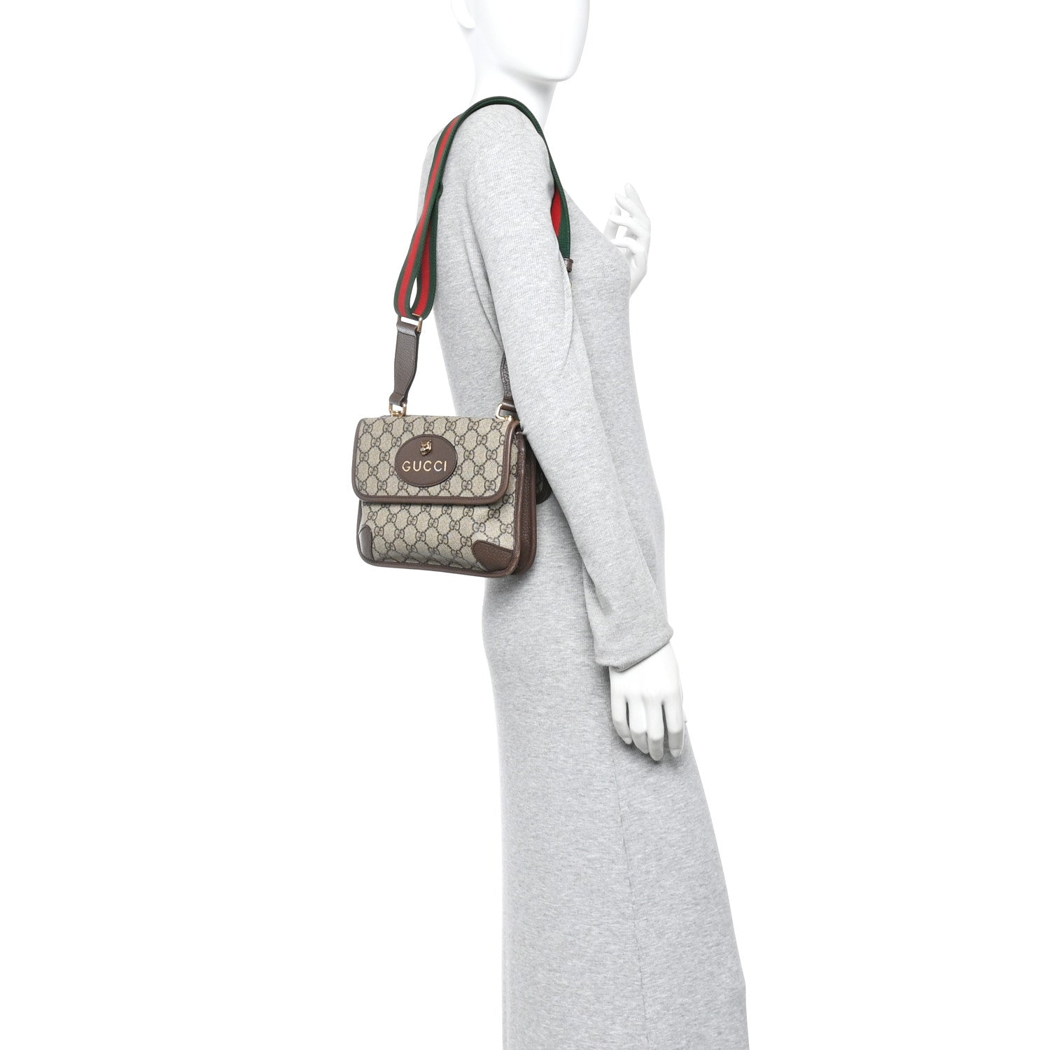 Gucci GG Supreme Monogram Web Small Neo Vintage Double Flap Messenger Bag Beige New Acero 2 of 16