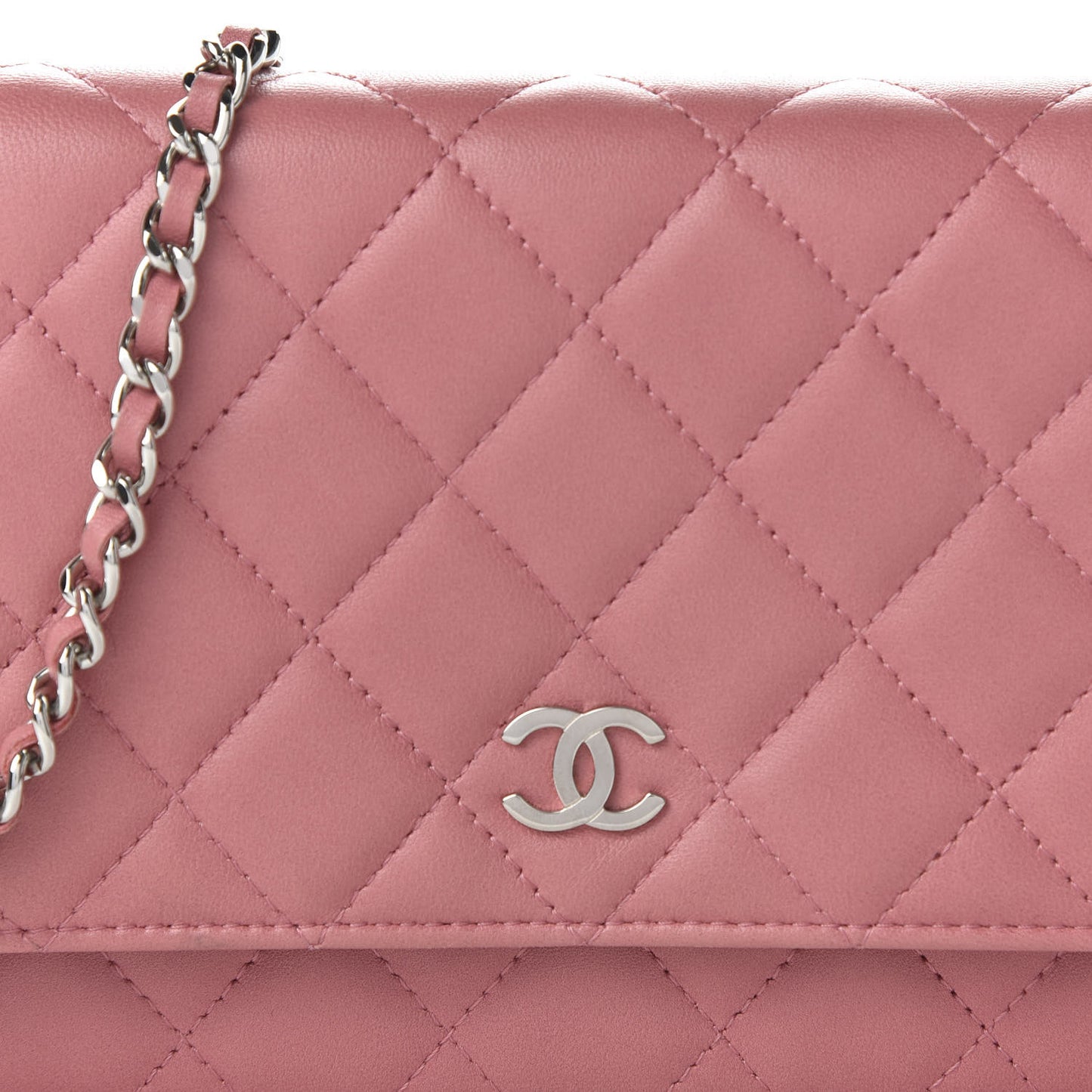Lambskin Quilted Wallet On Chain WOC Pink
