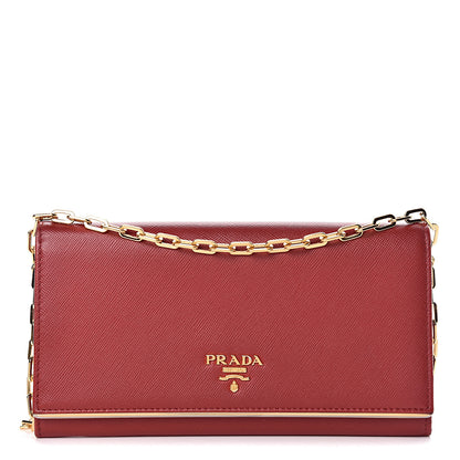 Prada Saffiano Metal Bar Chain Wallet Fuoco 1 of 12