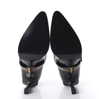 Fendi Glossy Neoprene Glazed Fabric FF FFrame Court Mary Jane Pumps 38.5 Black Tobacco Moro 5 of 8