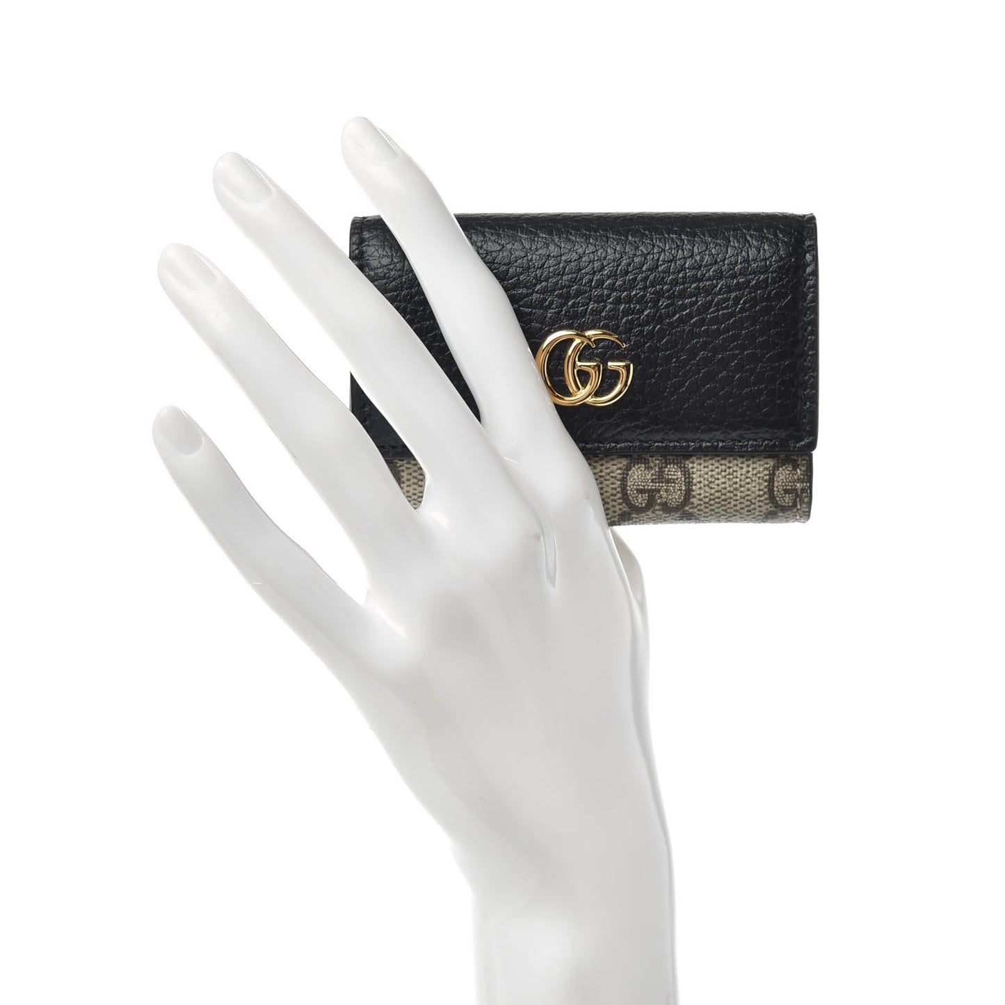 Dollar Calfskin GG Supreme Monogram GG Marmont 6 Key Holder Case Black Beige Ebony