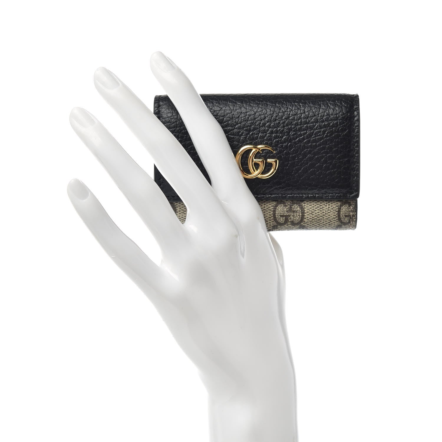 Gucci Dollar Calfskin GG Supreme Monogram GG Marmont 6 Key Holder Case Black Beige Ebony 2 of 6