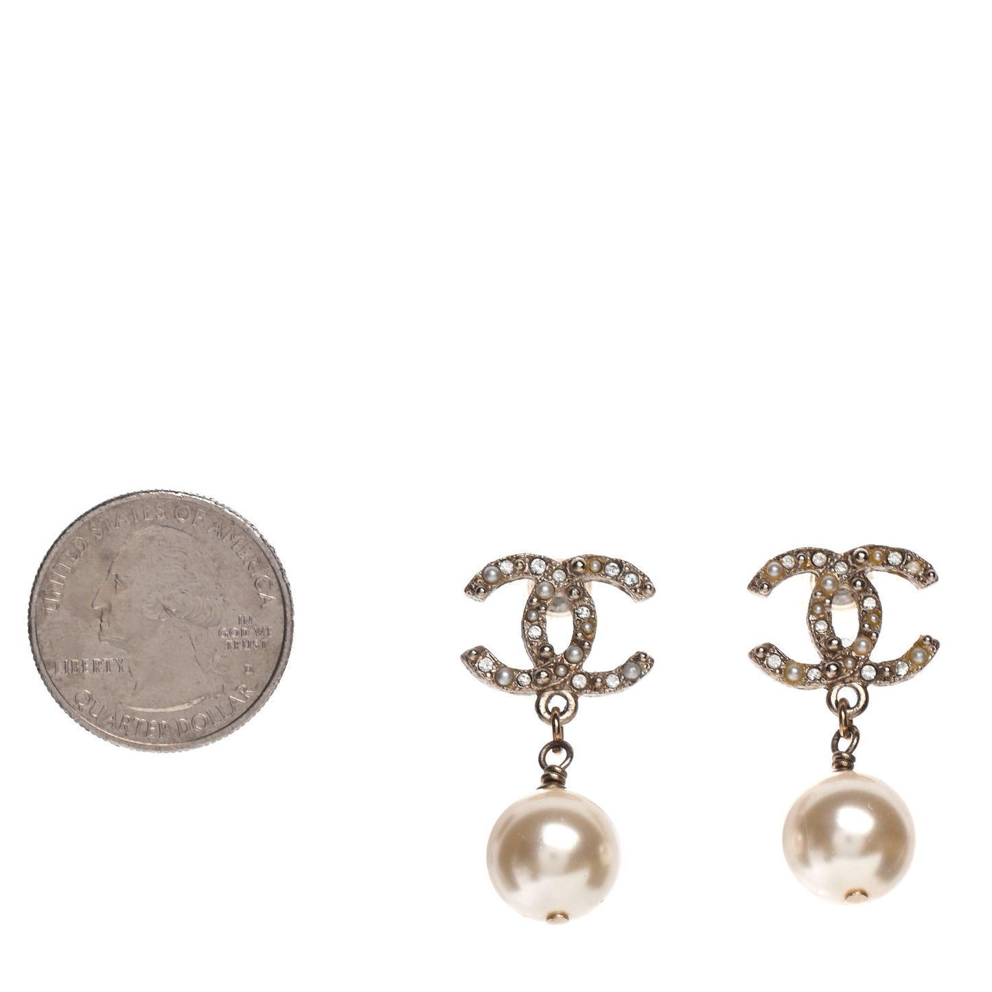 Crystal Pearl CC Drop Earrings Gold