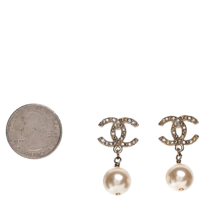Chanel Crystal Pearl CC Drop Earrings Gold 2 of 4