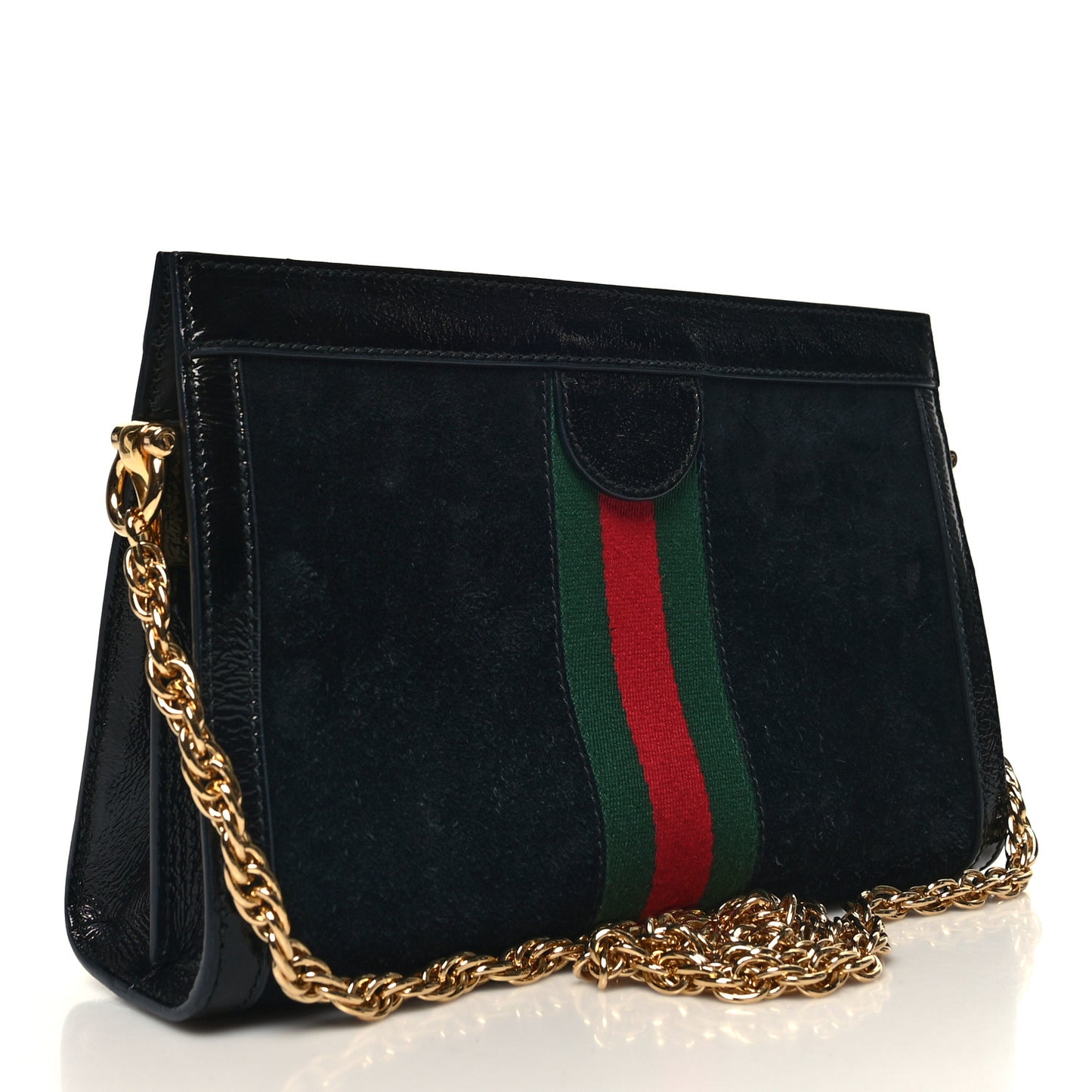 Suede Patent GG Web Small Ophidia Chain Shoulder Bag Black