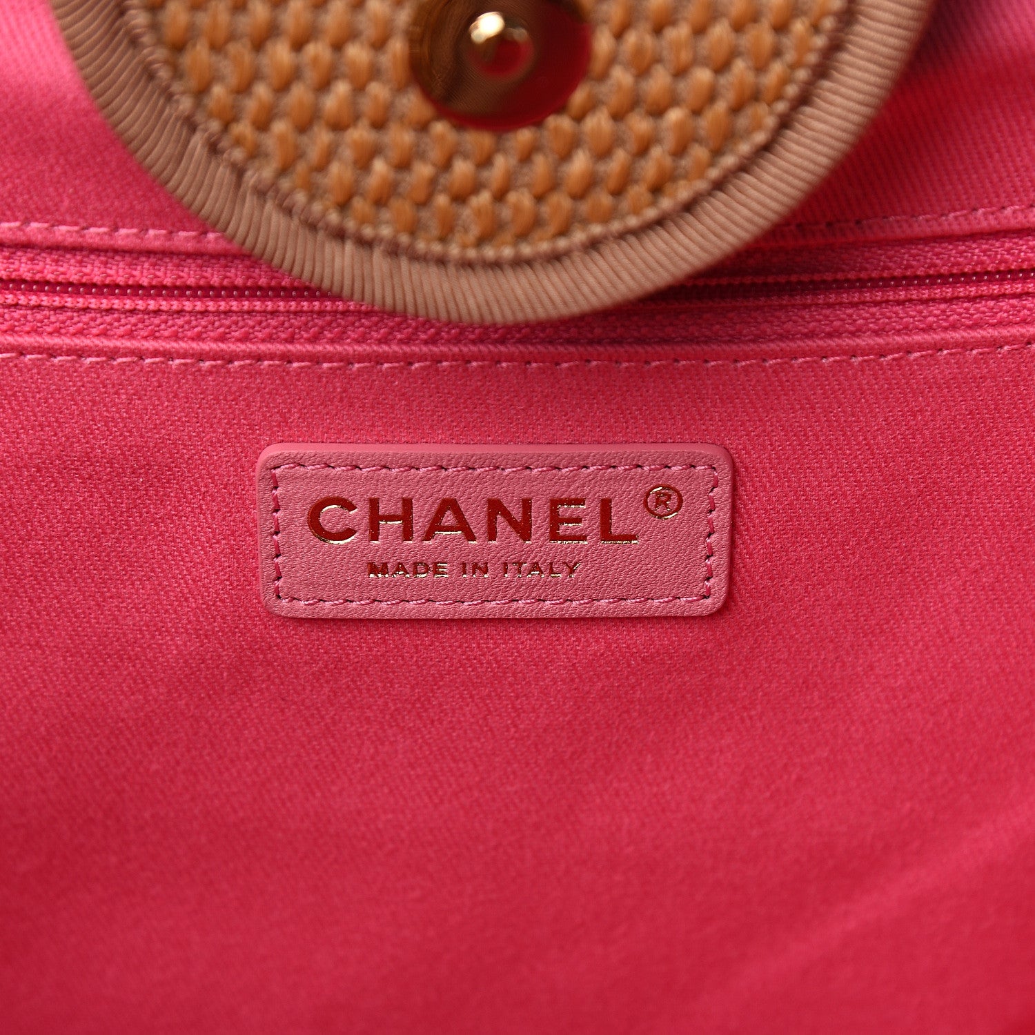 Chanel Straw Raffia Calfskin Striped Medium Deauville Tote Dark Beige Fuchsia Navy Blue 5 of 10