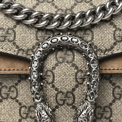 Gucci GG Supreme Monogram Suede Crystal Small Dionysus Shoulder Bag Beige Ebony Taupe 7 of 11