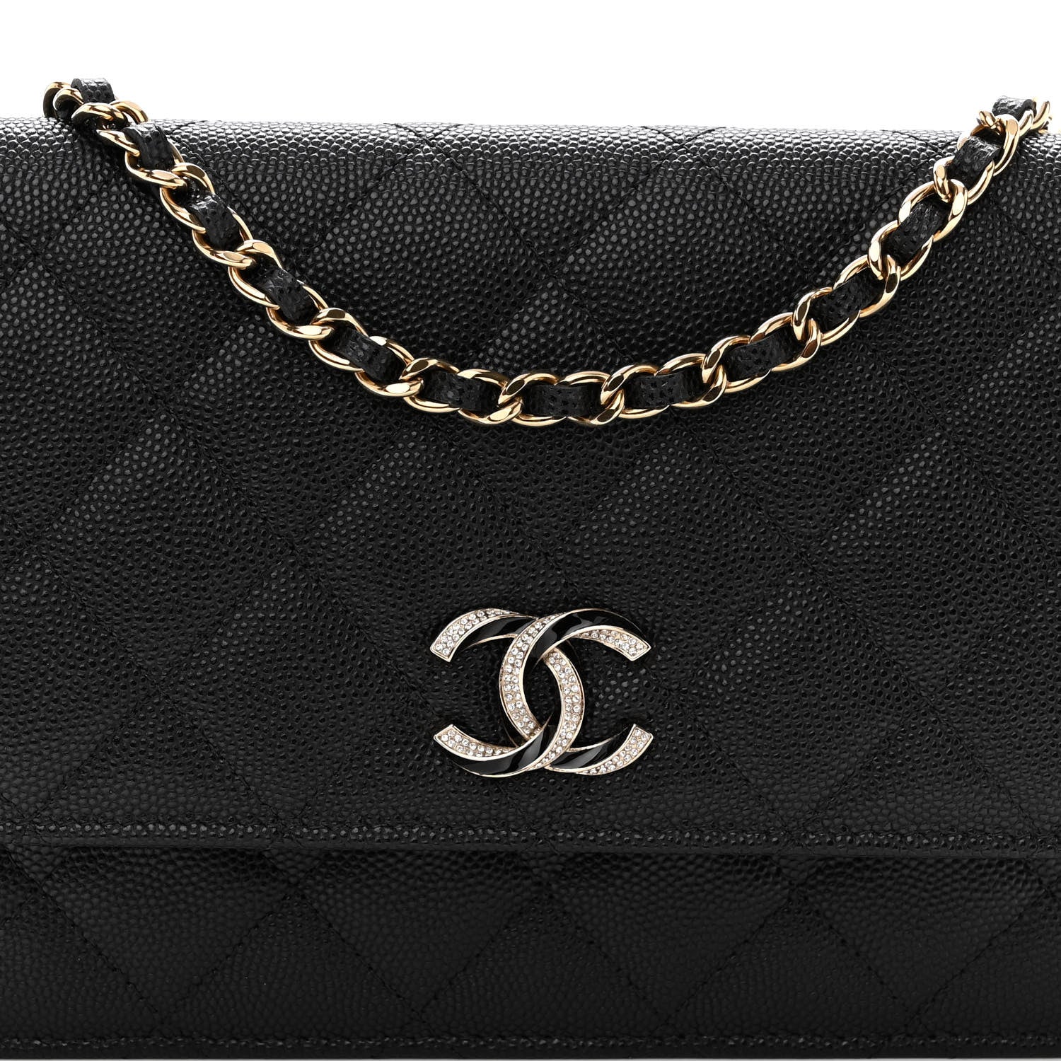 Chanel Caviar Quilted Crystal Enamel CC Wallet On Chain WOC Black 8 of 10