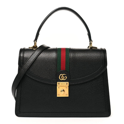 Gucci Textured Dollar Calfskin Web Small Ophidia Padlock Top Handle Bag Black 1 of 10