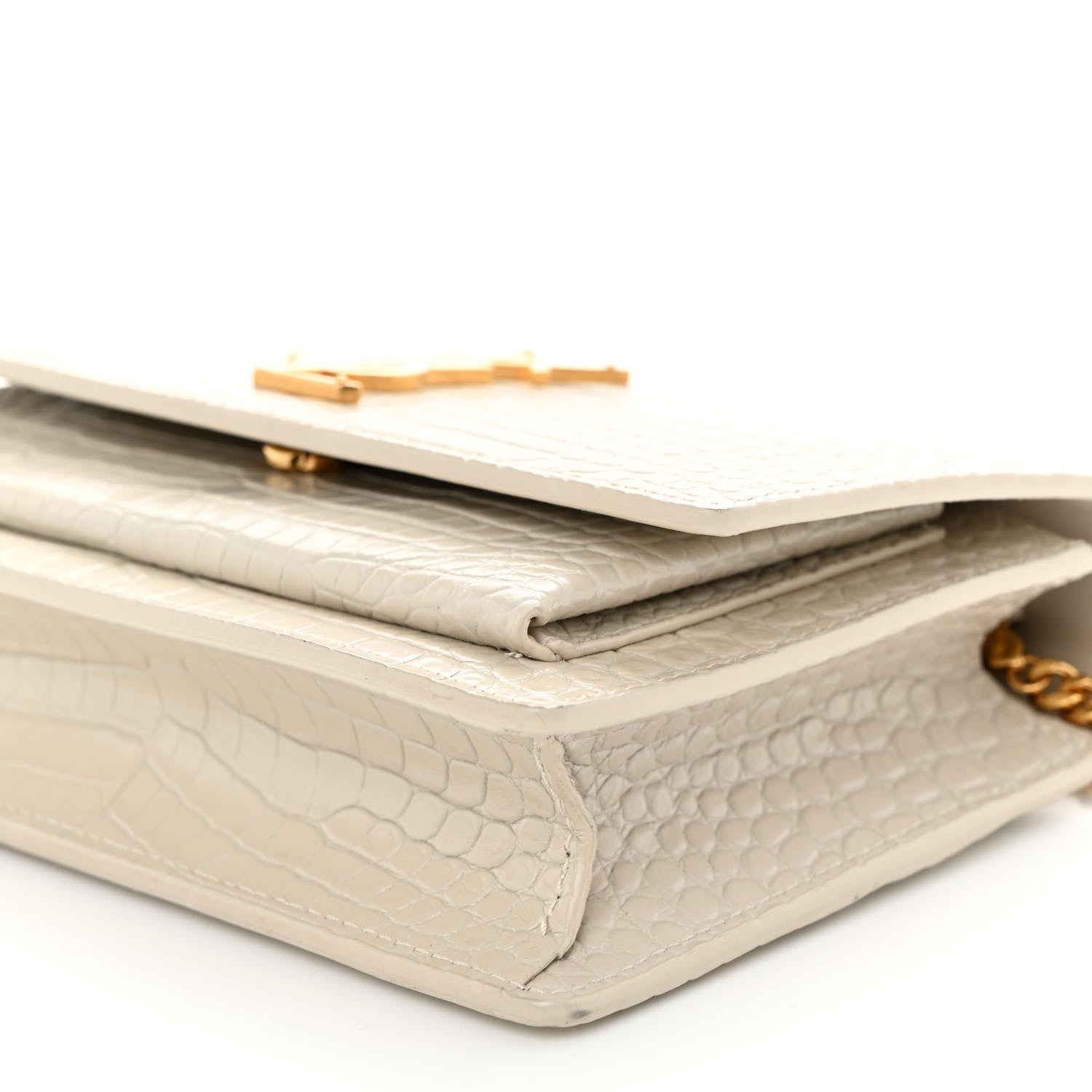 Saint Laurent Calfskin Crocodile Embossed Monogram Sunset Chain Wallet Blanc Vintage 9 of 10