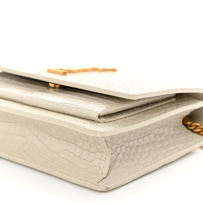 Saint Laurent Calfskin Crocodile Embossed Monogram Sunset Chain Wallet Blanc Vintage 9 of 10