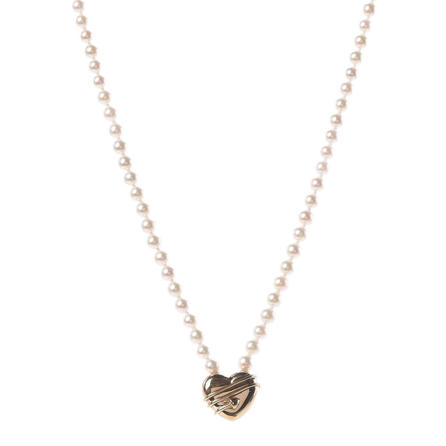 Tiffany 18K Yellow Gold Pearl Cupid's Arrow Heart Necklace 1 of 6