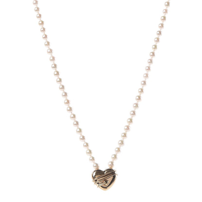 Tiffany 18K Yellow Gold Pearl Cupid's Arrow Heart Necklace 1 of 6