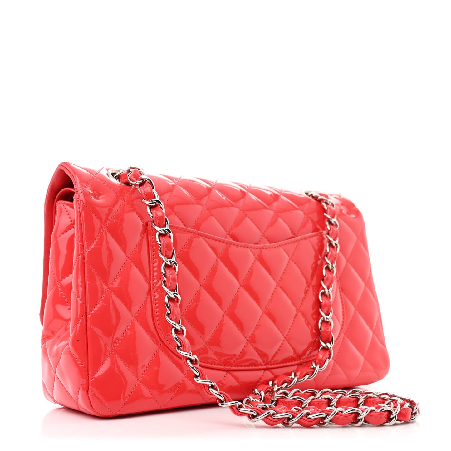 Patent Calfskin Quilted Medium Double Flap Red
