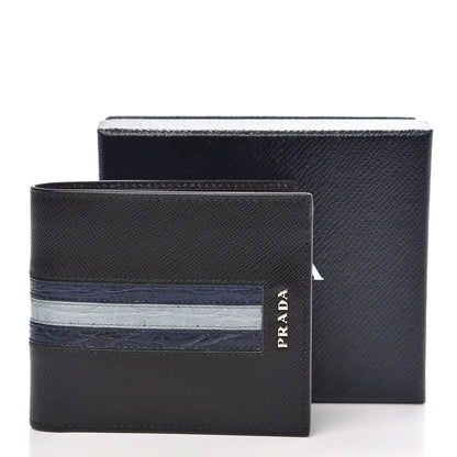 Prada Saffiano Crocodile Bi-Fold Wallet Black 8 of 8