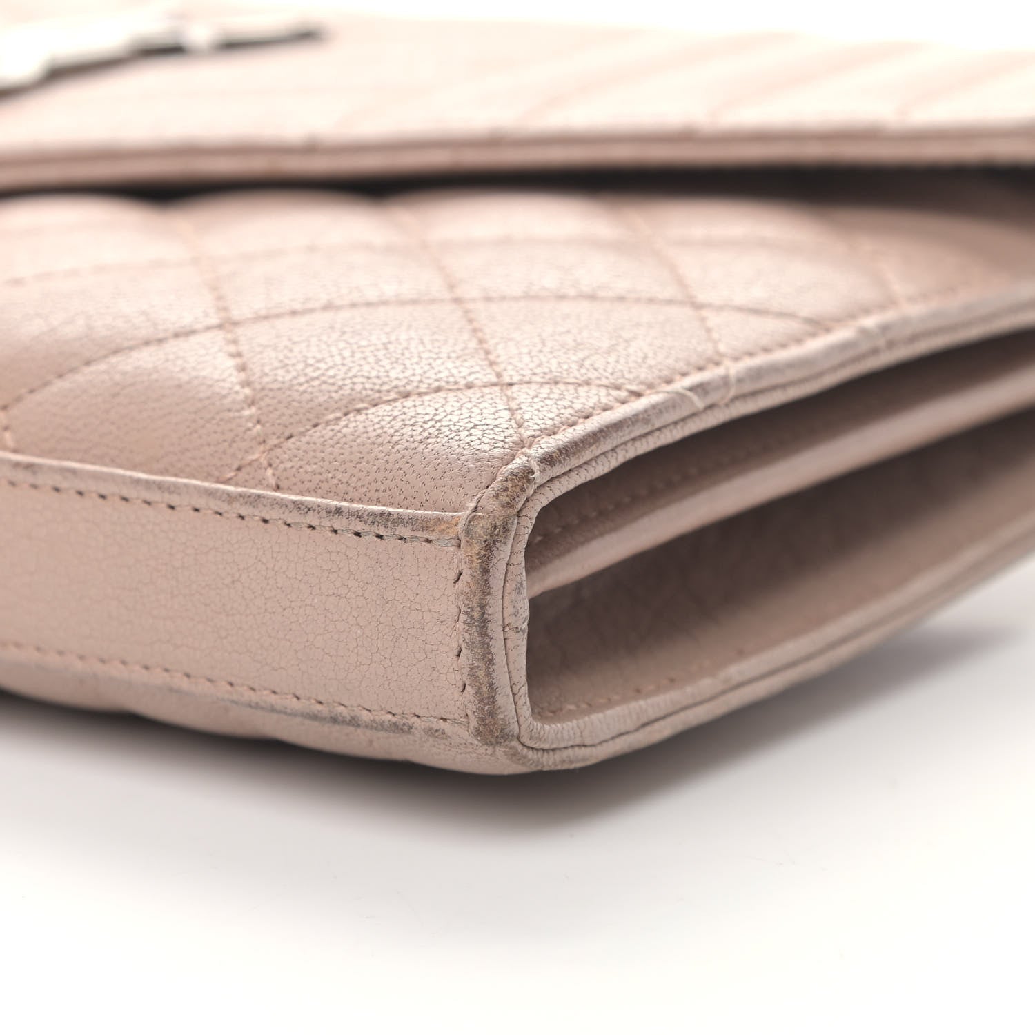 Saint Laurent Sheepskin Tri-Quilt Monogram Envelope Chain Wallet Beige 8 of 9